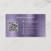 QR-Code für Lila Brushmetall Midnight Company Visitenkarte (Rückseite)