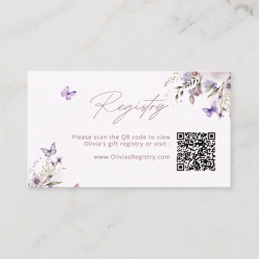 QR-Code für lila Butterfly-Floral Begleitkarte (Vorderseite)