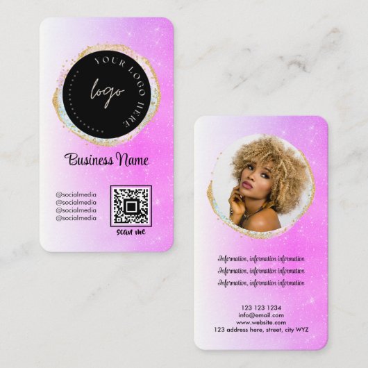 QR-Code für lila Glitzer Feminin Social Media-Logo Visitenkarte (Vorne/Hinten)