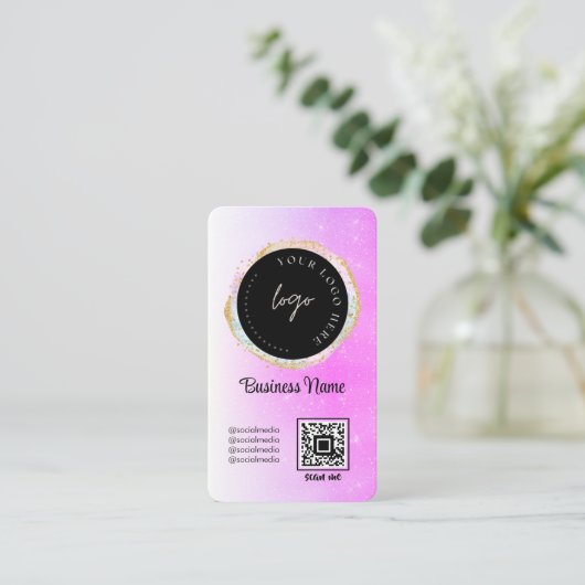 QR-Code für lila Glitzer Feminin Social Media-Logo Visitenkarte (Stehend Vorderseite)