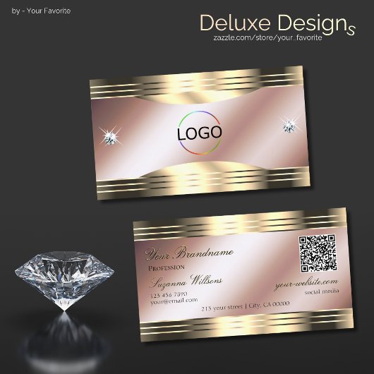 QR-Code für luxuriöse Rose Gold Shiny Diamonds Visitenkarte
