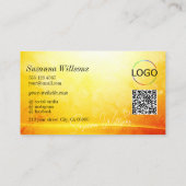 QR-Code für marmorgelb-orangefarbene Dekoration Visitenkarte (Rückseite)