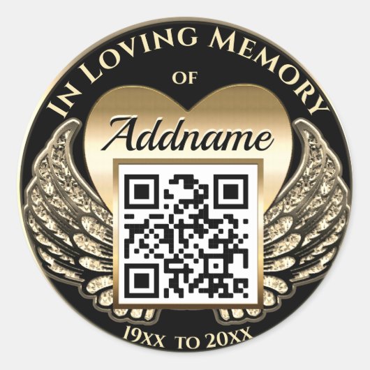 QR Code für Memorial Websites, Beerdigungen, Obits Runder Aufkleber (Vorderseite)