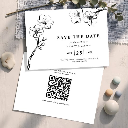 QR-Code für Minimalistische handgezeichnete, blume Save The Date