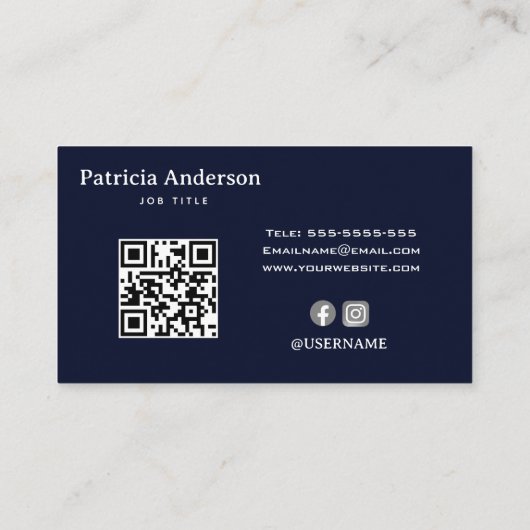 QR-Code für Minimalistische Navy Blue Elegant Comp Visitenkarte (Rückseite)