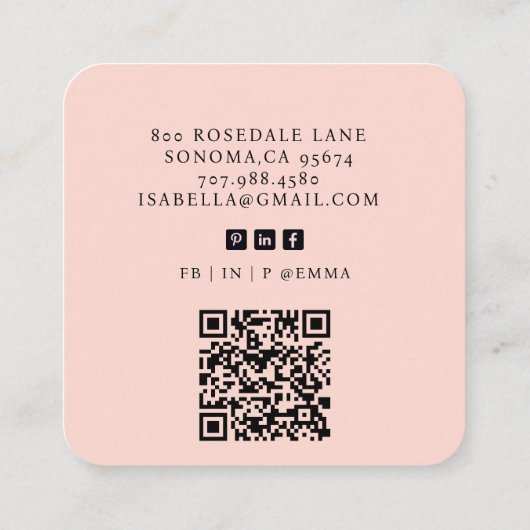 QR-Code für Minimalistische Rosa Quadratische Visitenkarte (Rückseite)