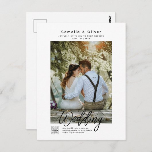 QR-CODE für Minimalistisches weißes und schwarzes  Postkarte (Vorne/Hinten)