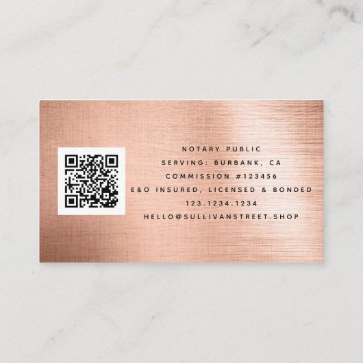 QR-Code für mobile Notare Rose Gold-Brushed Visitenkarte (Rückseite)