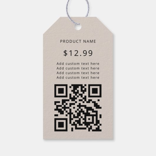 QR-Code für moderne Business-Logos Beige Preismark Geschenkanhänger (Rückseite)