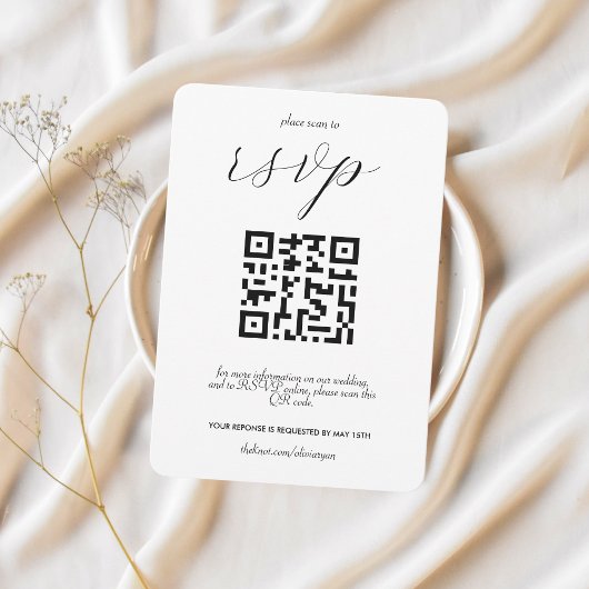 QR-Code für moderne Colorblock-Hochzeiten | Schwar RSVP Karte