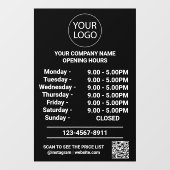 QR-Code für moderne Geschäftsöffnungszeiten schwar Fensteraufkleber (Blatt)