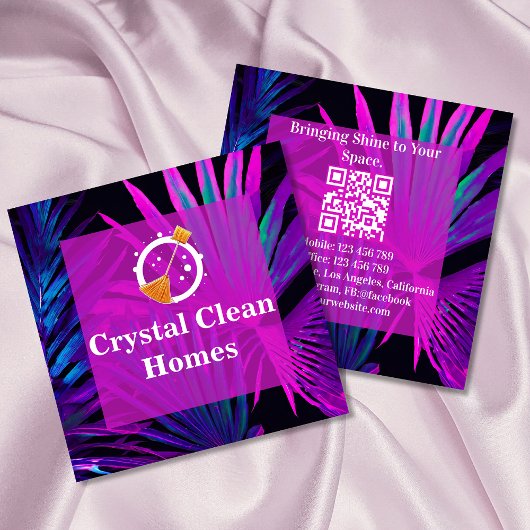 QR-Code für moderne Hausreinigung: Haushaltshilfe Quadratische Visitenkarte