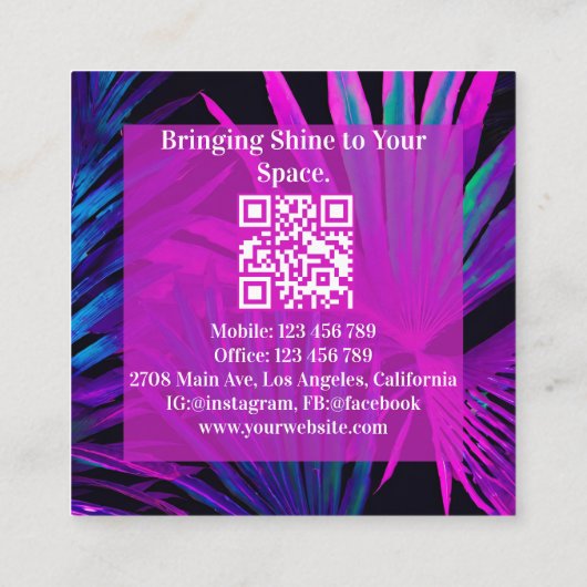 QR-Code für moderne Hausreinigung: Haushaltshilfe Quadratische Visitenkarte (Rückseite)