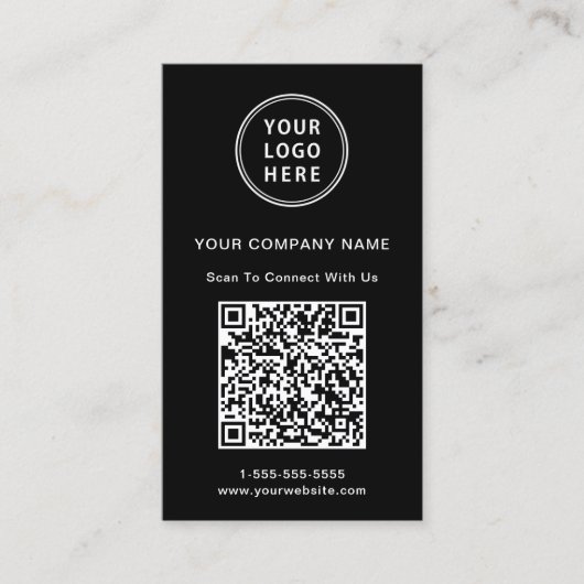 QR-Code für moderne Logos schwarz Visitenkarte (Vorderseite)