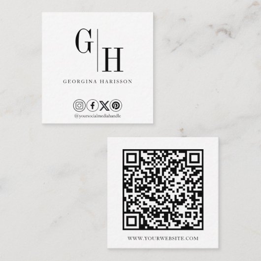 QR-Code für moderne Monogram-Logos weiß Quadratische Visitenkarte (Vorne/Hinten)