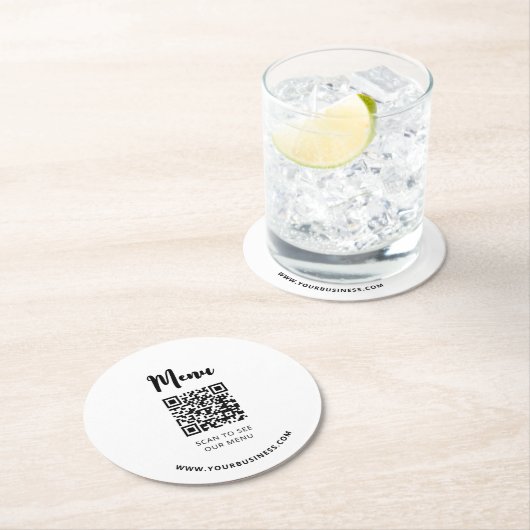 QR-Code für moderne Restaurants Runder Pappuntersetzer (Vor Ort)