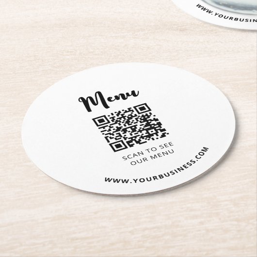 QR-Code für moderne Restaurants Runder Pappuntersetzer (Angewinkelt)