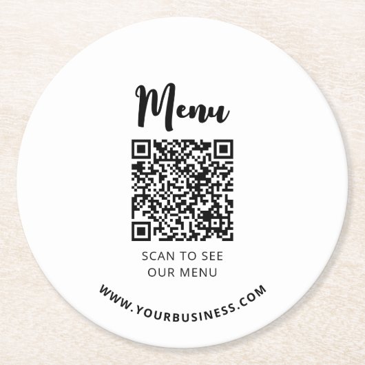 QR-Code für moderne Restaurants Runder Pappuntersetzer (Vorderseite)