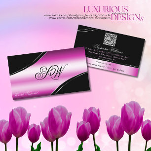 QR-Code für moderne schwarz-rosa-geschwungene Lini Visitenkarte