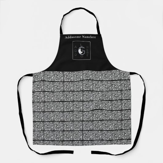 QR-Code für moderne Schwarz-weiße Add-Name-Logos Schürze (Vorderseite)