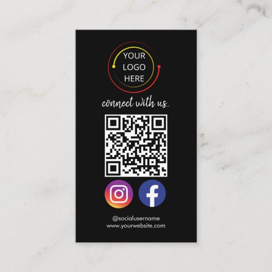 QR-Code für moderne schwarze soziale Medien Visitenkarte (Vorderseite)