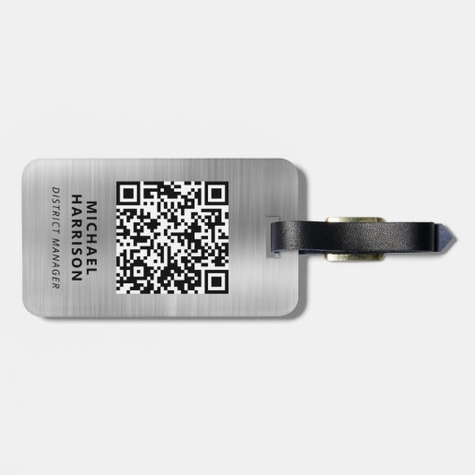 QR-Code für moderne Silver Business-Logos Gepäckanhänger (Rückseite horizontal)