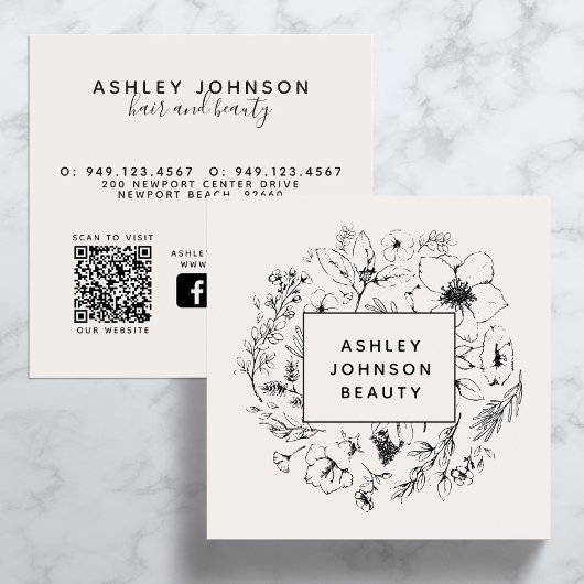 QR-Code für moderne Social Media Botanischer Blush Quadratische Visitenkarte