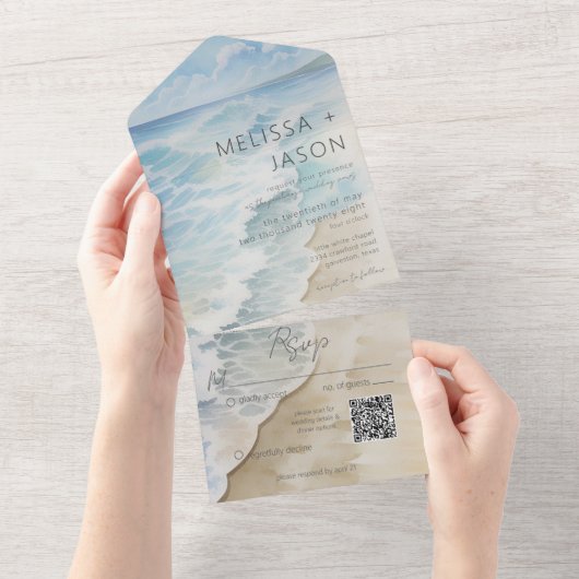 QR-Code für moderne Strandküste All In One Einladung (Abreißen)