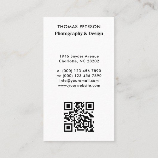 QR-Code für moderne und Berufliche Fotografen Visitenkarte (Rückseite)