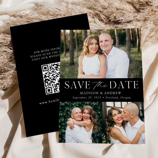 QR-Code für modernes Schwarz/Weiß-Foto Save the Da Date