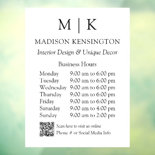 QR-Code für Monogram oder Add-Logos für Geschäftsz Fensteraufkleber (Blatt 3)