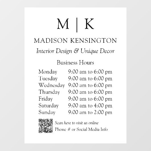 QR-Code für Monogram oder Add-Logos für Geschäftsz Fensteraufkleber (Blatt)