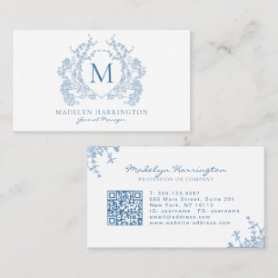 QR-Code für Monogramm des blauen blauen Wappen Visitenkarte