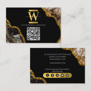 QR-Code für Monogramm-Glitzer mit schwarzem Agate- Visitenkarte