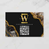 QR-Code für Monogramm-Glitzer mit schwarzem Agate- Visitenkarte (Vorderseite)