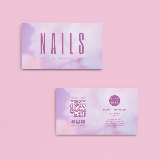 QR-Code für Nail Artist und Lila Logos Visitenkarte