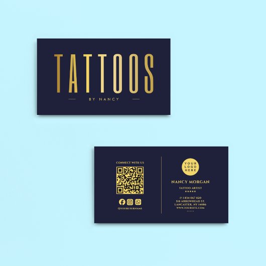 QR-Code für Navy and Gold Tattoo Artist und Logo Visitenkarte