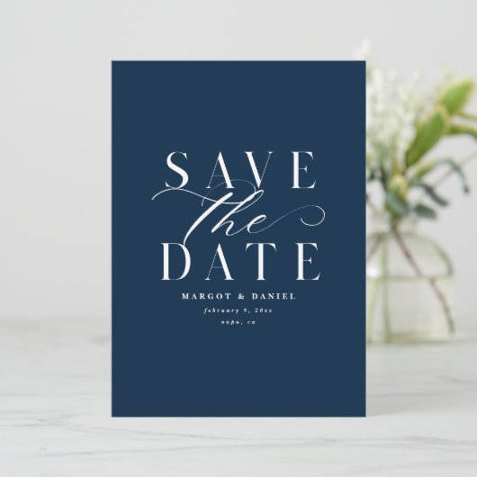 QR-Code für Navy Blue Classic Save the Date Non-Fo (Stehend Vorderseite)