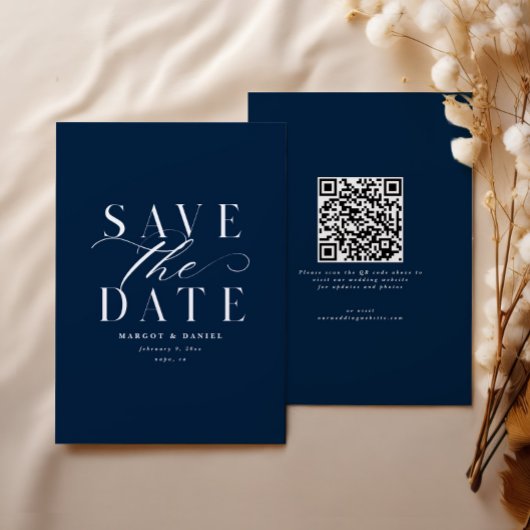 QR-Code für Navy Blue Classic Save the Date Non-Fo