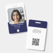 QR-Code für Navy Blue Custom Foto Employee ID Ausweis (Vorder- & Rückseite)