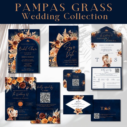 QR-Code für Navy Blue & Terracotta Save the Date Einladung