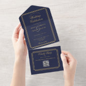 QR-Code für Navy Blue und Gold Art Deco Wedding All In One Einladung (Abreißen)