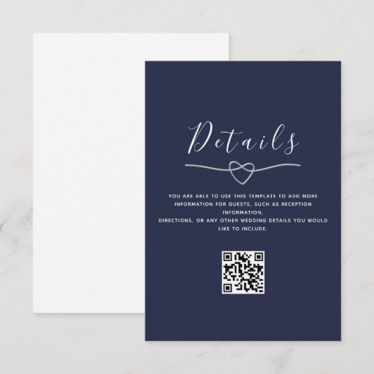 QR-Code für Navy Blue Wedding Begleitkarte (Vorne/Hinten)