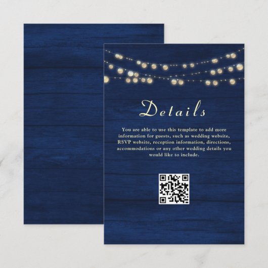 QR-Code für Navy Blue Wedding Begleitkarte (Vorne/Hinten)