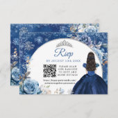 QR-Code für Navy Blue Winter Snowflake Quinceanera RSVP Karte (Vorne/Hinten)