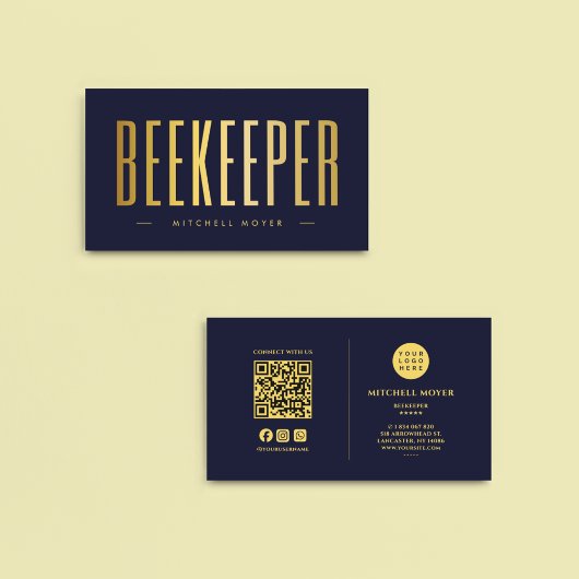 QR-Code für Navy und Gold Beekeeper und Logo Visitenkarte
