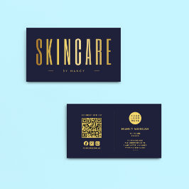 QR-Code für Navy und Gold und Logo für Skincare Visitenkarte