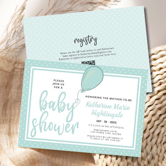 QR-Code für neutrale Pastel Green Baby Shower Einladung