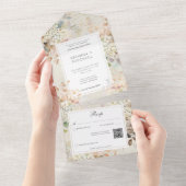 QR-Code für neutrale Vintage Hydrangeas All In One Einladung (Abreißen)