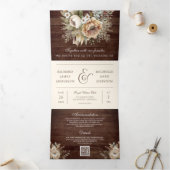QR-Code für neutrales Erdreich-Floral-Creme-Holz Dreifach Gefaltete Einladung (Innenseite)